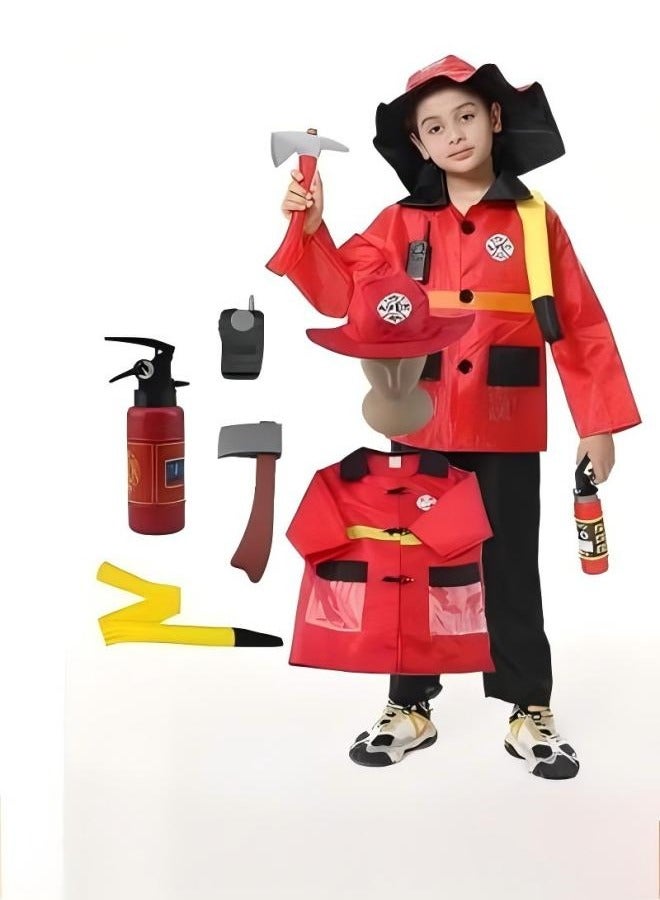 Kids Fire Chief Costume, Role-playing Fireman Gear Firefighter Costume for Kids Role Play Dress Up Toy Set with Helmet and Accessories Red, Idea Gift for Boy and Girls Birthday Gift - Image 1