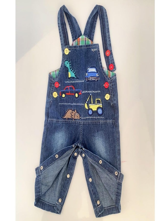 Peacolate 6Months-3Years Baby Boy Blue Denim Overalls Jumpsuit for Infant Toddler Kids Embroidered Jeans(Car,12-18Months) - Image 4