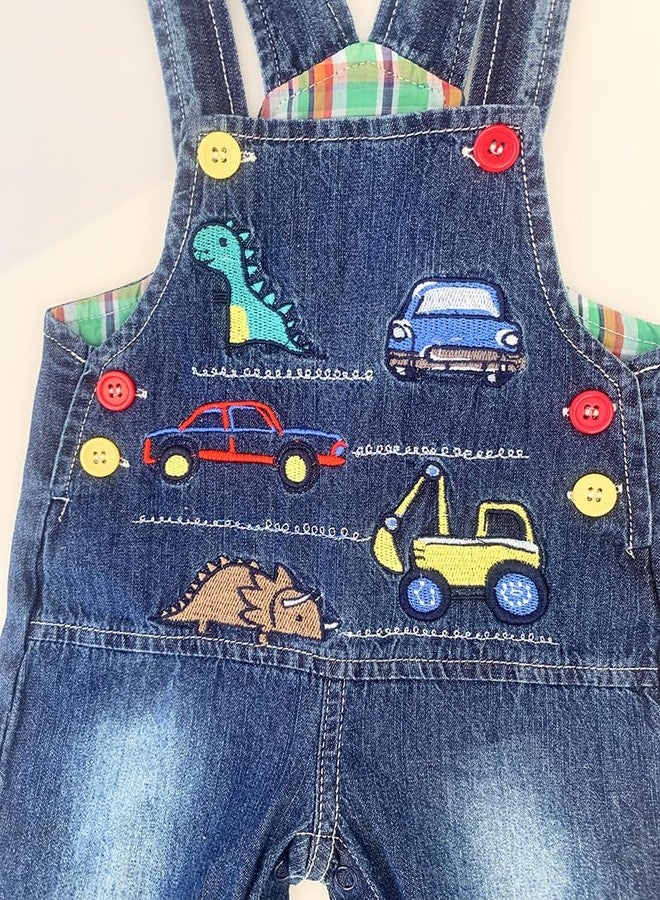 Peacolate 6Months-3Years Baby Boy Blue Denim Overalls Jumpsuit for Infant Toddler Kids Embroidered Jeans(Car,12-18Months) - Image 3