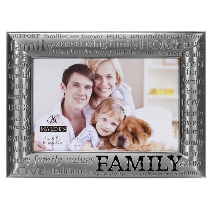INTERNATIONAL DESIGNS MODERN PEWTER METAL DIECAST FAMILY EXPRESSIONS PICTURE FRAME 4X6 SILVER