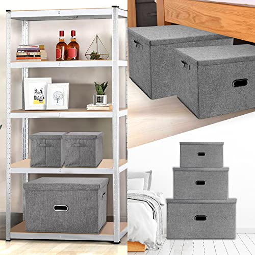Valease Large Linen Fabric Foldable Storage Bins with Removable Lid and Handles, Washable Storage Box Organizer Containers Baskets Cube with Cover for Bedroom,Closet,Office,Nursery (Grey, XXL) - Image 5