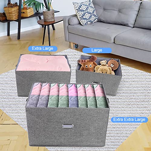 Valease Large Linen Fabric Foldable Storage Bins with Removable Lid and Handles, Washable Storage Box Organizer Containers Baskets Cube with Cover for Bedroom,Closet,Office,Nursery (Grey, XXL) - Image 4