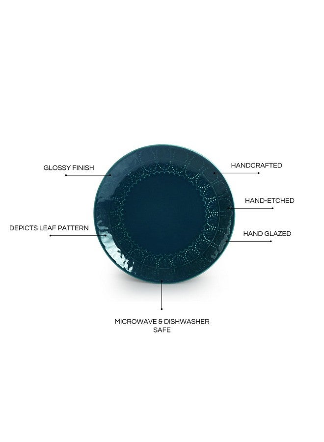 ExclusiveLane 'Teal Forest' Hand Glazed Ceramic Plates for Dinner Set of 2 (Dishwasher & Microwave Safe Plates) | Hand-Etched Dinner Plates Set Serving Plates for Snacks Plates Ceramic Serveware - Image 4