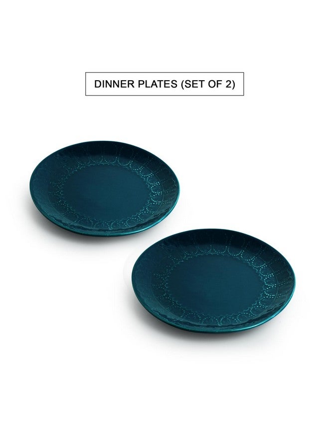 ExclusiveLane 'Teal Forest' Hand Glazed Ceramic Plates for Dinner Set of 2 (Dishwasher & Microwave Safe Plates) | Hand-Etched Dinner Plates Set Serving Plates for Snacks Plates Ceramic Serveware - Image 2