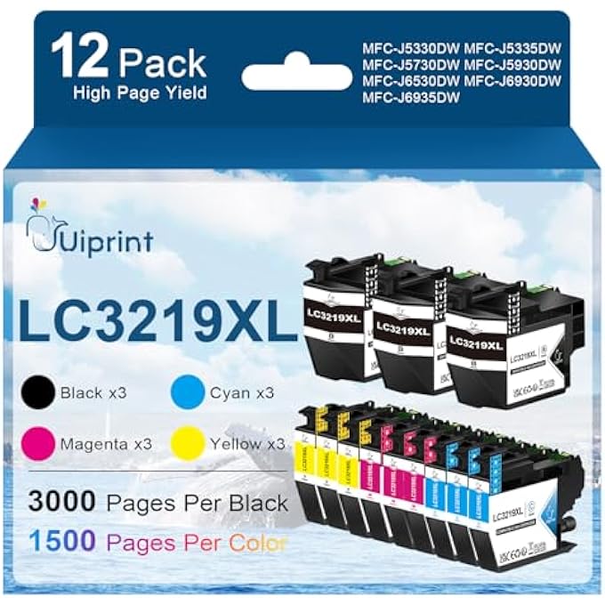 LC3219XL INK CARTRIDGES FOR BROTHER LC3219 LC3217 INK CARTRIDGES MULTIPACK FOR MFC-J5730DW MFC-J6930DW MFC-J5330DW MFC-J5335DW MFC-J5930DW MFC-J6530DW MFC-J6935DW(12 PACK) - Image 2