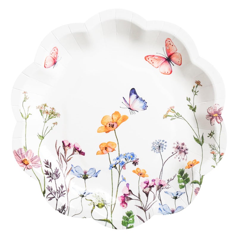 AimFun 48Pcs Wildflower Dessert Paper Plates Floral Disposable Party Plates Spring Summer Flowers and Butterfly 7" Scalloped Plate for Baby Bridal Shower Garden Tea Party Supplies - Image 5