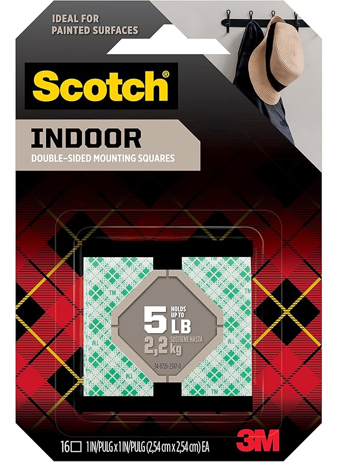 Scotch  Scotch Mount Indoor Permanent Squares 1 in x 1 in (25.4mm x 25.4mm), 16 Squares/pack | 3 squares hold up 0.45 kg | White color | Multi-Surface | Easy to use | No Tools | Double Sided Adhesive Tape  - Image 1