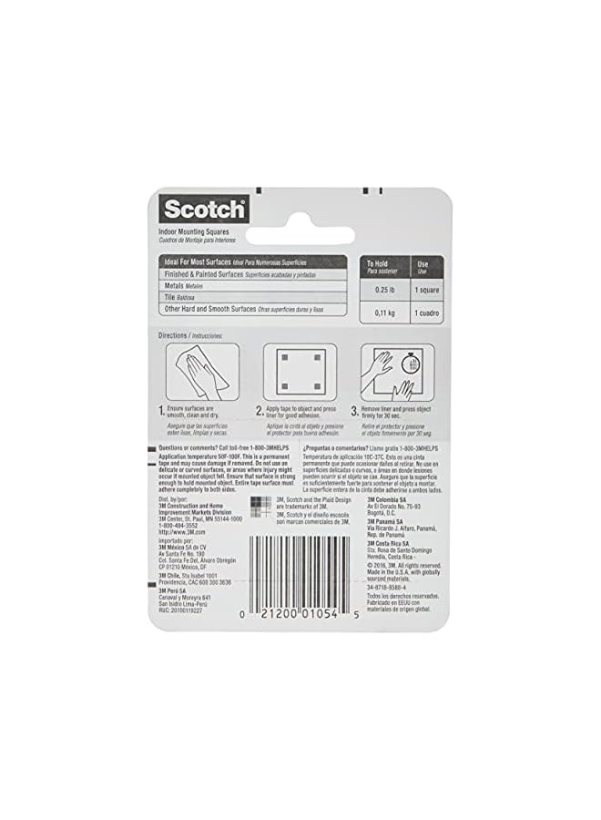 Scotch  Scotch Mount Indoor Permanent Squares 1 in x 1 in (25.4mm x 25.4mm), 16 Squares/pack | 3 squares hold up 0.45 kg | White color | Multi-Surface | Easy to use | No Tools | Double Sided Adhesive Tape  - Image 2