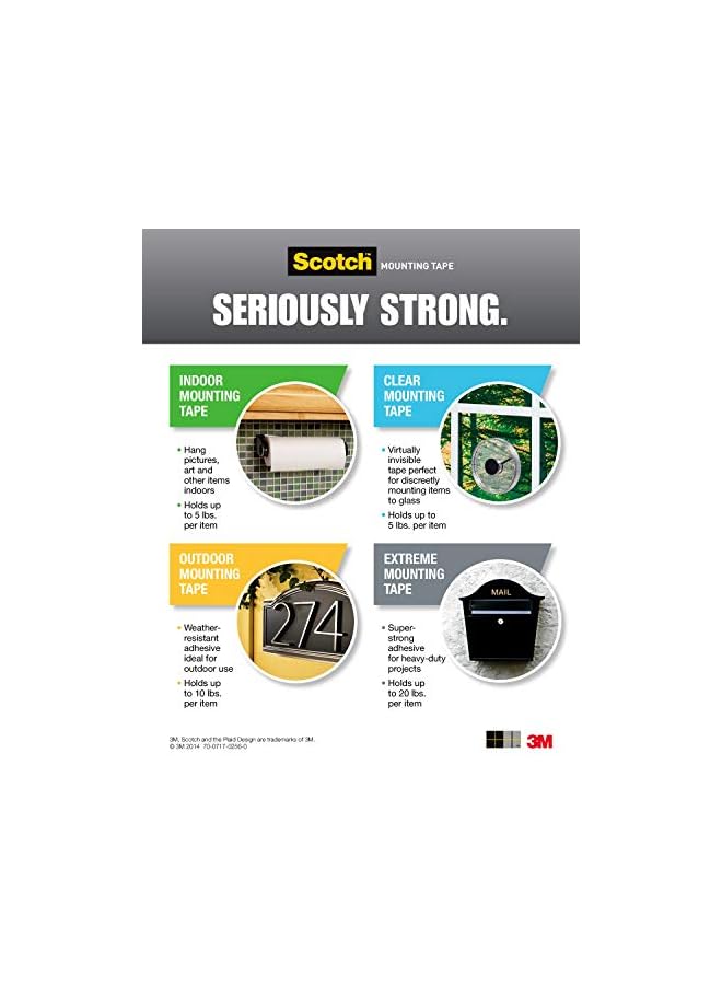Scotch  Scotch Mount Indoor Permanent Squares 1 in x 1 in (25.4mm x 25.4mm), 16 Squares/pack | 3 squares hold up 0.45 kg | White color | Multi-Surface | Easy to use | No Tools | Double Sided Adhesive Tape  - Image 4