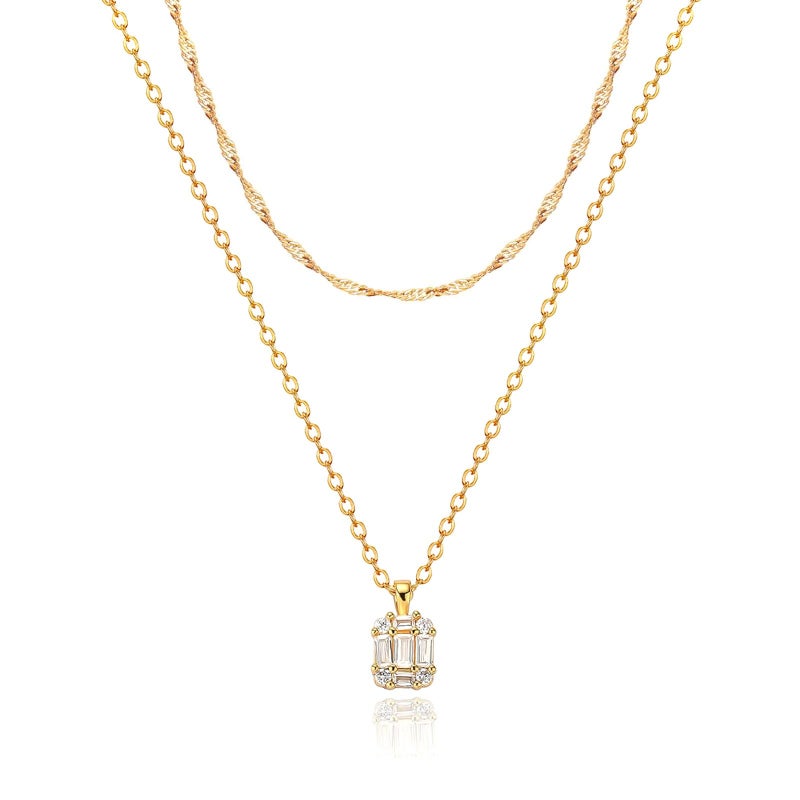 Zeffy Gold Necklace for Women, Dainty Layered Diamond Pendant Necklaces Simple CZ Solitaire Necklace Trendy Cute Choker Gold Jewelry Gifts - Image 1