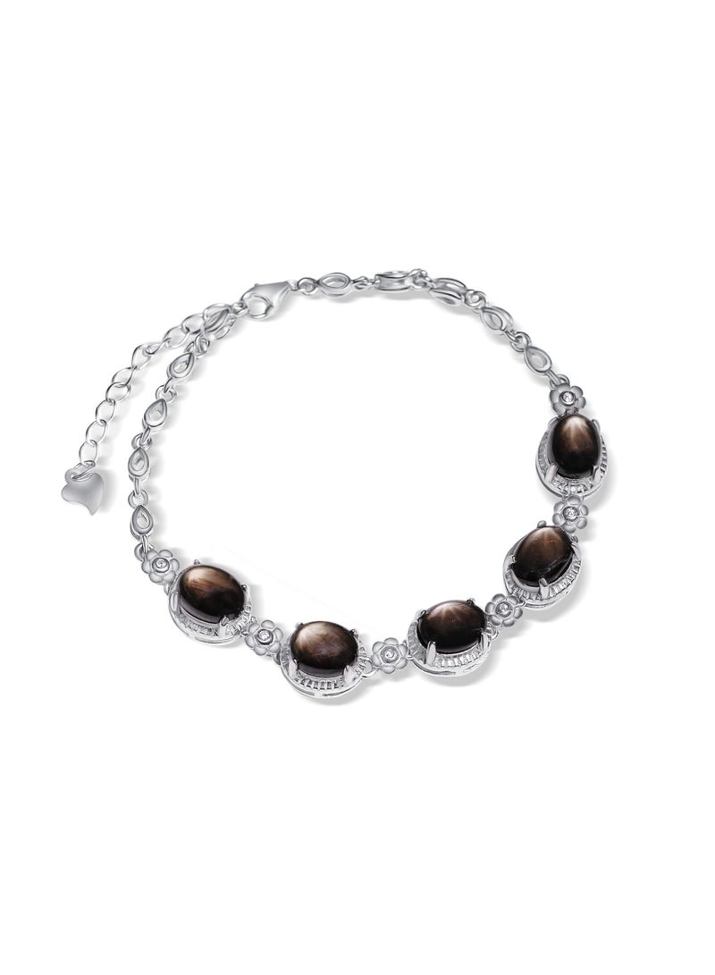Natural Star Sapphire Bracelet in Platinum-Plated 925 Sterling Silver  - Image 1