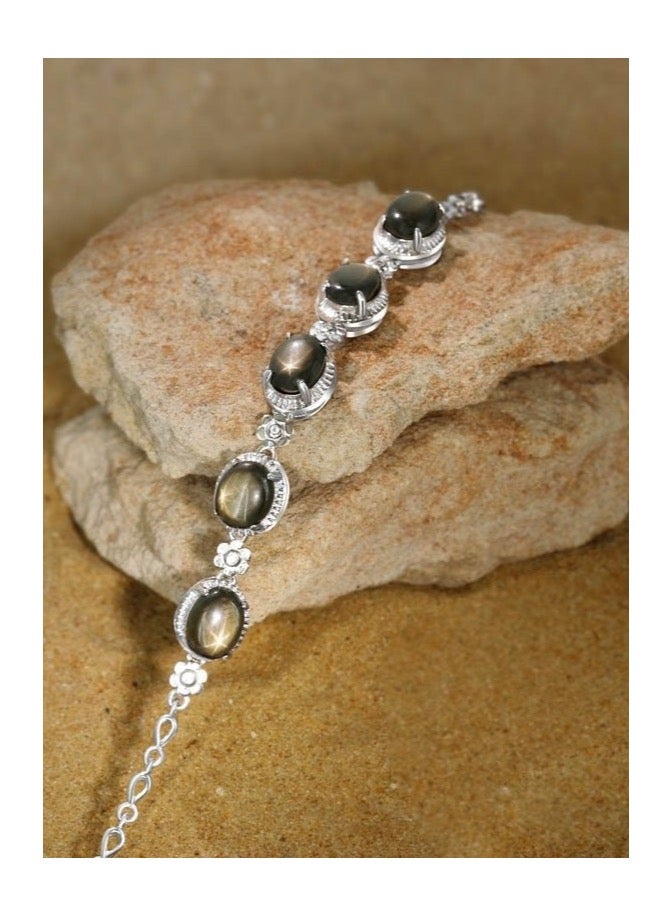 Natural Star Sapphire Bracelet in Platinum-Plated 925 Sterling Silver  - Image 2