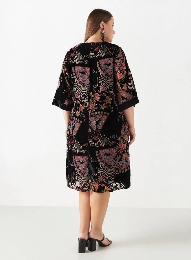 Ulla Popken Plus Size Ulla Popken Printed V-neck Dress