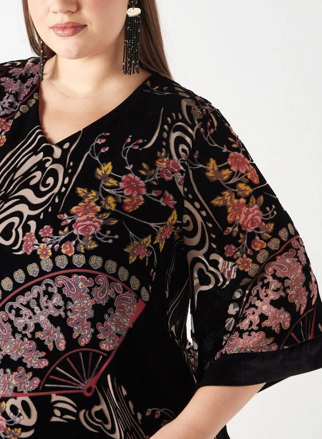 Ulla Popken Plus Size Ulla Popken Printed V-neck Dress