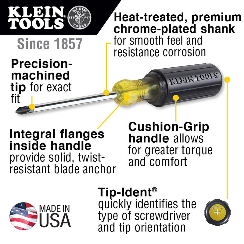 Klein Tools 85076 Screwdriver Set, Made in USA, Slotted and Phillips Screwdrivers with Non-Slip Cushion-Grip Handles and Tip-Ident, 7-Piece - Image 3