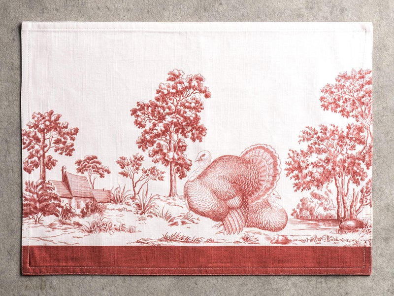 Maison d' Hermine Placemats 100% CottonSet of 4 Dinner Placemat  Decorative Washable Cloth Placemat  Dining  Buffet Parties & Camping  Holy Jouy - Red - Thanksgiving/Christmas - Image 1