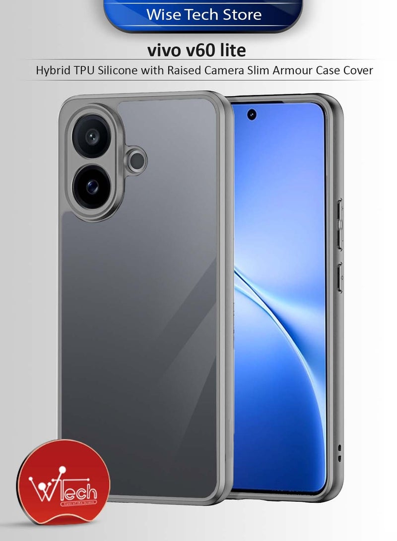 دبليو تيك غطاء حماية رقيق للجوال من نوع هجين TPU سيليكون مع كاميرا بارزة لهاتف vivo V60 Lite 5G 2025 (MCAPSA) - شفاف/رمادي - Image 1