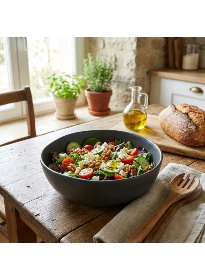 Ariane Earth Charcoal Gray Dotts Fine Porcelain Bowl, Premium Non-Stackable Porcelain Bowl - Image 2