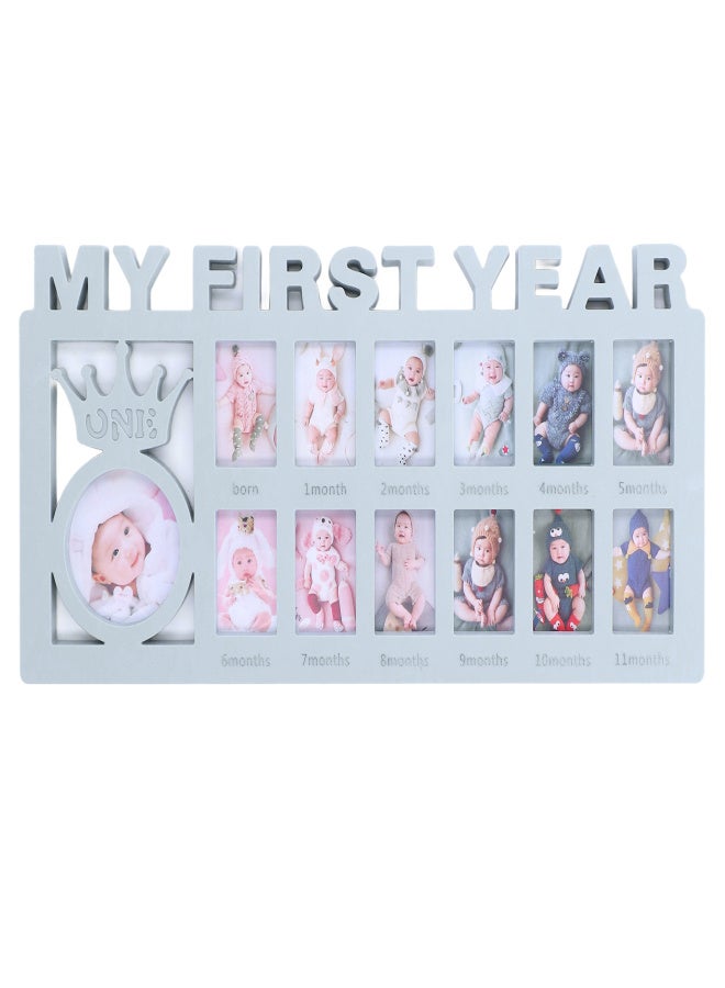 Newborn Photo Frame Durable Polished 12 Small Picture Frames Record Baby's Monthly Growth Baby Photo Frame for GiftBlue - Image 1