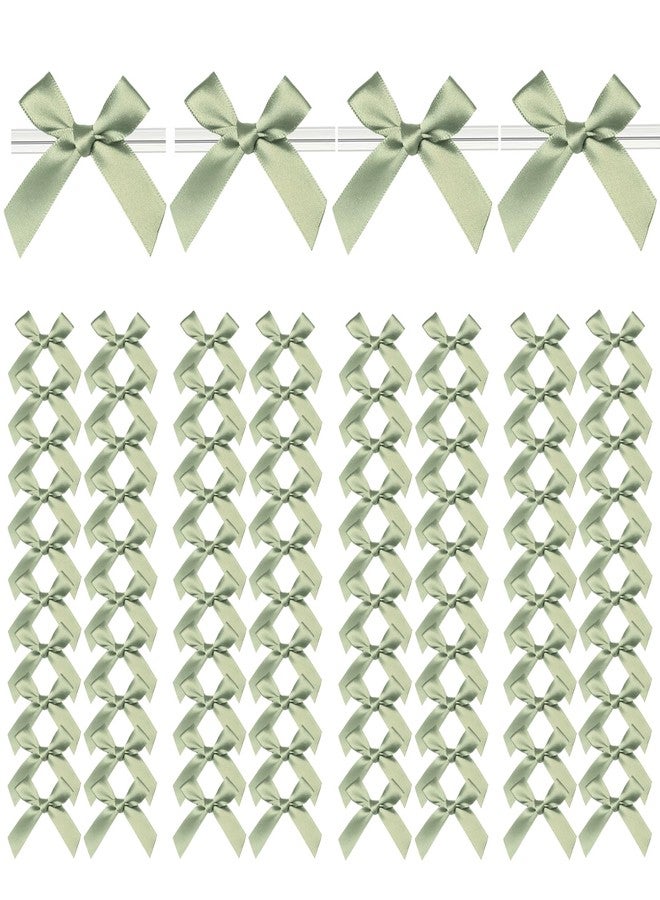 VESFASOV Twist Tie Bows, 100 Packs Satin Bows for Treat Bags Candy Bags Bakery Bags, Pre-Tied Ribbon Bows Gift Bows for Gift Wrapping Packaging, Wedding, Baptism, Tableware Decor Party Decoration (Sage Green - Image 1
