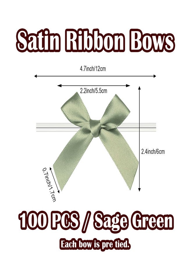 VESFASOV Twist Tie Bows, 100 Packs Satin Bows for Treat Bags Candy Bags Bakery Bags, Pre-Tied Ribbon Bows Gift Bows for Gift Wrapping Packaging, Wedding, Baptism, Tableware Decor Party Decoration (Sage Green - Image 2
