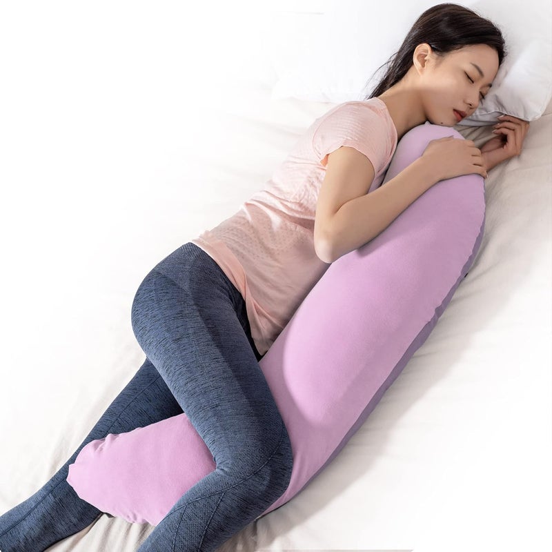 BYRIVER 39" Pink Purple Cute Body Pillow for Women Girl Side Sleepers, C Shaped Pregnancy Pillow, Anxiety Relief Hugging Pillow for Adults, 100% Cotton Pillow Cover, Gifts for New Mom (ZI-L) - Image 4