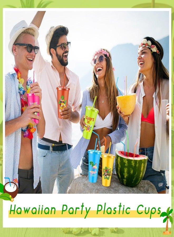 Uiifan 24 Pcs Hawaiian Cups Plastic Tumbler with Lid and Straw 24oz Reusable Tropical Hawaiian Cups for Hawaiian Luau Party Summer Beach Birthday Tiki Supplies - Image 5