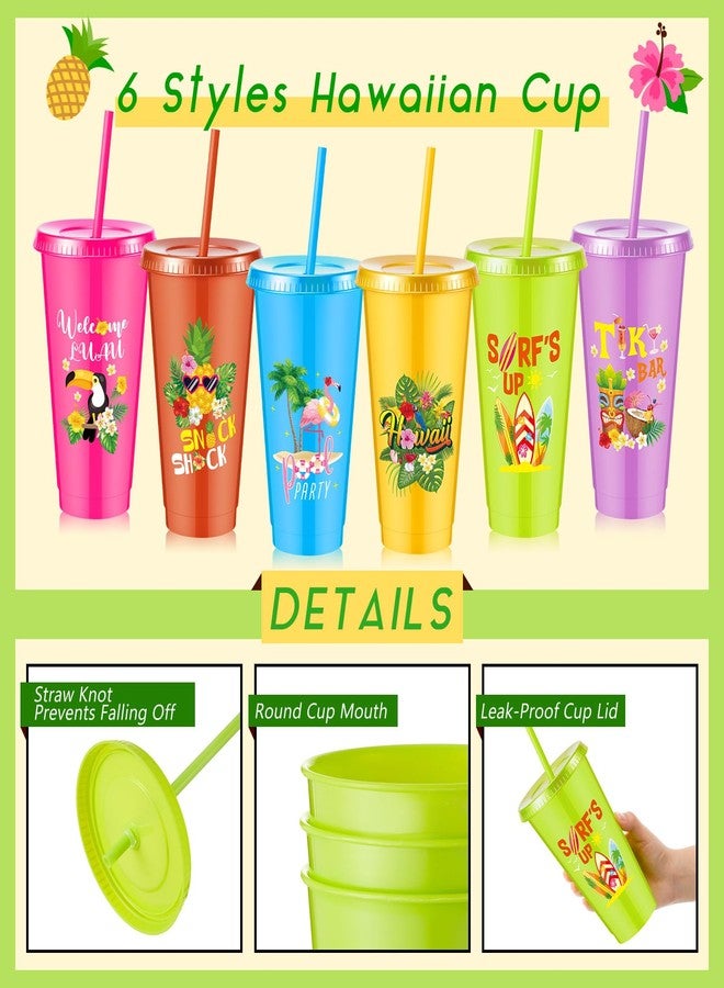 Uiifan 24 Pcs Hawaiian Cups Plastic Tumbler with Lid and Straw 24oz Reusable Tropical Hawaiian Cups for Hawaiian Luau Party Summer Beach Birthday Tiki Supplies - Image 3
