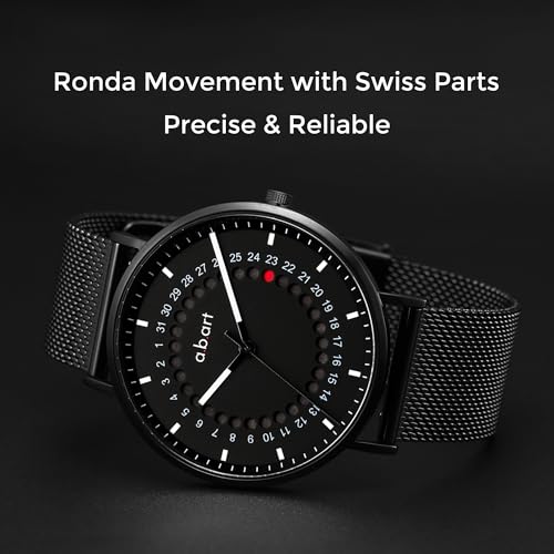 a.b.art Men's Watch, Swiss Parts Ronda Quartz Movement, Sapphire Crystal, Milanese Mesh Band, Ultra-Thin Design, Minimalist Bauhaus Style, 41mm Black Dial (FD41-265-1S-1) - Image 3