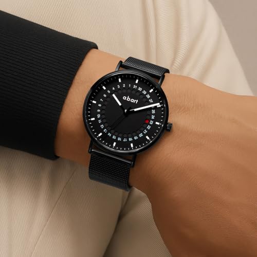 a.b.art Men's Watch, Swiss Parts Ronda Quartz Movement, Sapphire Crystal, Milanese Mesh Band, Ultra-Thin Design, Minimalist Bauhaus Style, 41mm Black Dial (FD41-265-1S-1) - Image 5