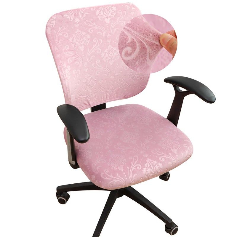 FORCHEER Split Office Chair Covers 2 Pieces Stretch Pink Velvet Separated Desk Chair Slipcover for Backrest and Seat Washable - Image 1