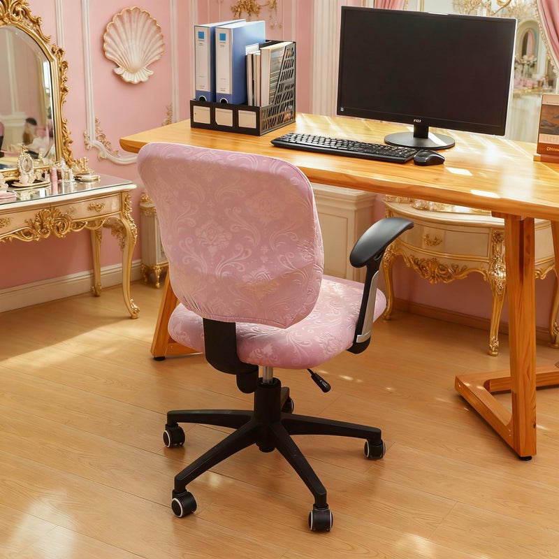 FORCHEER Split Office Chair Covers 2 Pieces Stretch Pink Velvet Separated Desk Chair Slipcover for Backrest and Seat Washable - Image 5