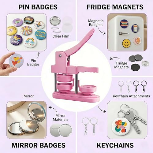 Freeingbag 58mm Button Maker Machine Kit, Installation-Free Button Pin Maker & Pin Maker Machine with 100 Sets Supplies, Circle Cutter & Bonus DIY Accessories for Badges, Crafts & School Projects - Image 4