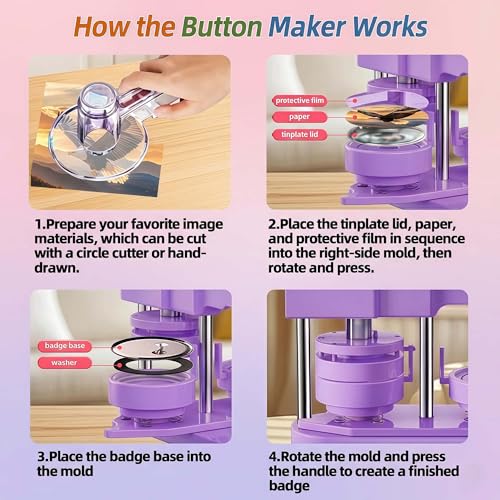 Freeingbag 58mm Button Maker Machine Kit, Installation-Free Button Pin Maker & Pin Maker Machine with 100 Sets Supplies, Circle Cutter & Bonus DIY Accessories for Badges, Crafts & School Projects - Image 2