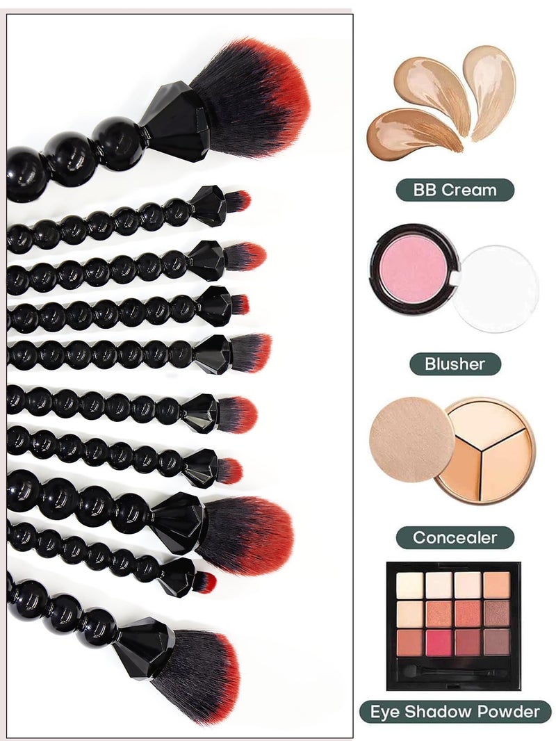 COSHINE Unique Diamond and Pearl Design Makeup Brush Set, 10pcs Cute and Full Complete Powder, Concealer, Blush, Eye Shadow Cosmetic Brushes Kit (BLACK) - Image 3