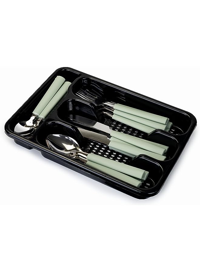 GOGO Cutlery Set, 25 Piece Set - Includes Knives, Forks, Spoons, Teaspoons, with Tableware Box - Green - Image 1