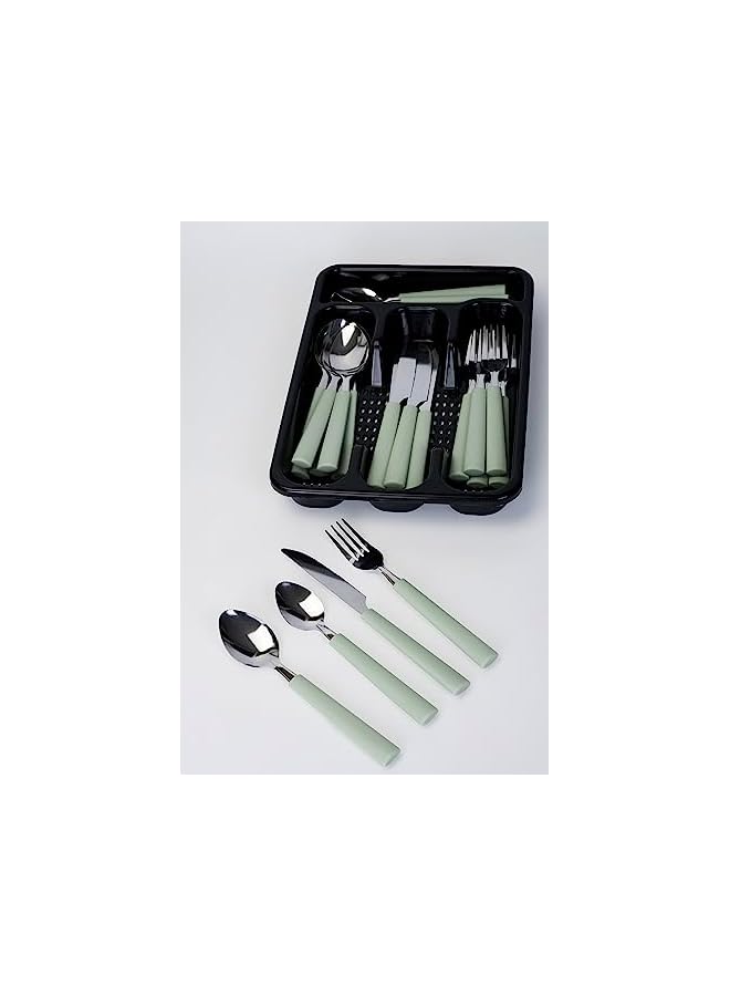 GOGO Cutlery Set, 25 Piece Set - Includes Knives, Forks, Spoons, Teaspoons, with Tableware Box - Green - Image 2