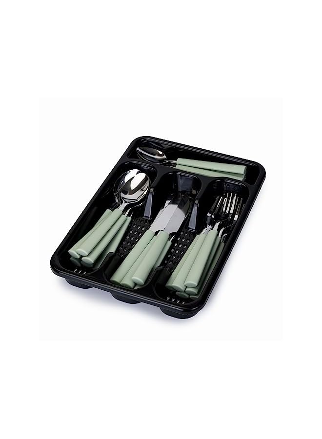 GOGO Cutlery Set, 25 Piece Set - Includes Knives, Forks, Spoons, Teaspoons, with Tableware Box - Green - Image 4