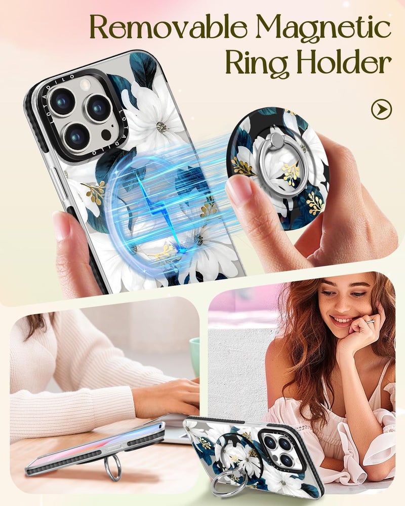 Lotadilo for iPhone 15 Pro Case for Women - Girls Kawaii Design Compatible with Magsafe Magnetic Ring Holder Stand Blue Flower Phone Covers Aesthetic Girly TPU Funda for 15 Pro - Image 4