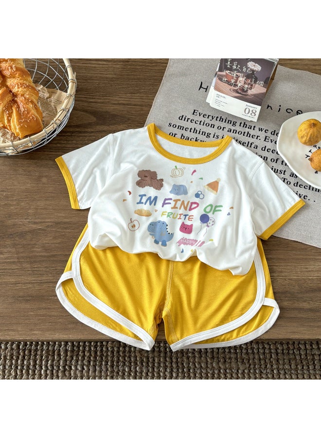 Summer Children's Modal Thin Cute Vest Two-piece Suit Short-sleeved Children's Outwearing Summer Home Clothes