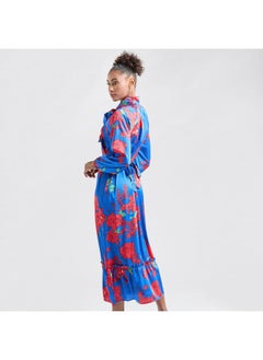 FAV Floral Print Shirt Dress with Long Sleeves and Flounce Hem  - Image 3