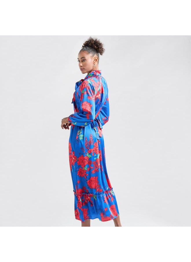 FAV - Floral Print Shirt Dress with Long Sleeves and Flounce Hem - Image 1