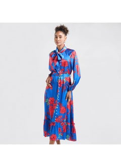 FAV Floral Print Shirt Dress with Long Sleeves and Flounce Hem  - Image 1