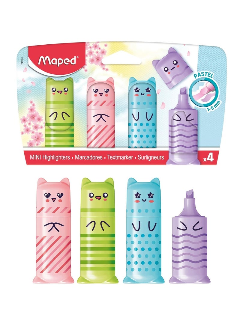 Maped 4-Piece Mini Pocket Size Pastel Highlighters Multicolour  - Image 1