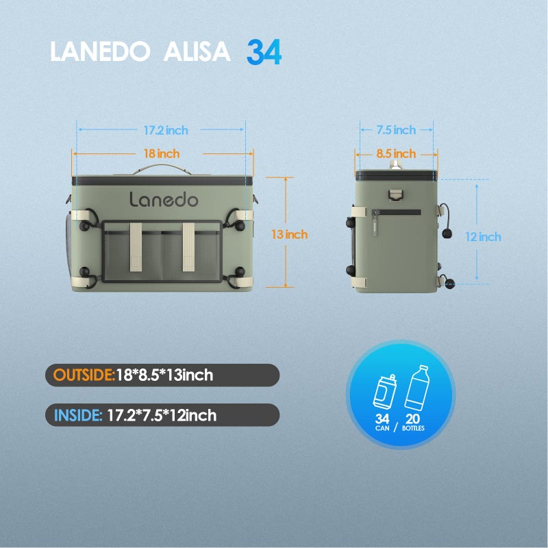 Lanedo 34-Can Multi-Functional Collapsible Soft-Sided Cooler - Leak-Proof Beach Cooler, Portable Ice Chest, and Travel, Food Shopping, Camping, Kayaking, Fishing, Multi-Person Lunch Bag! - Image 3