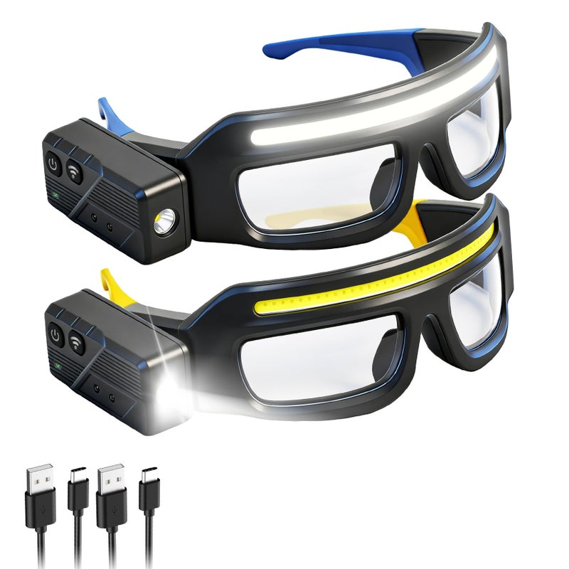 2Pack Rechargeable Headlight Glasses,Rechargeable Headlamp, 5 Modes Safety Glasses with Light,Waterproof Head Light for Running, Cycling, Camping,Night Work - Image 1