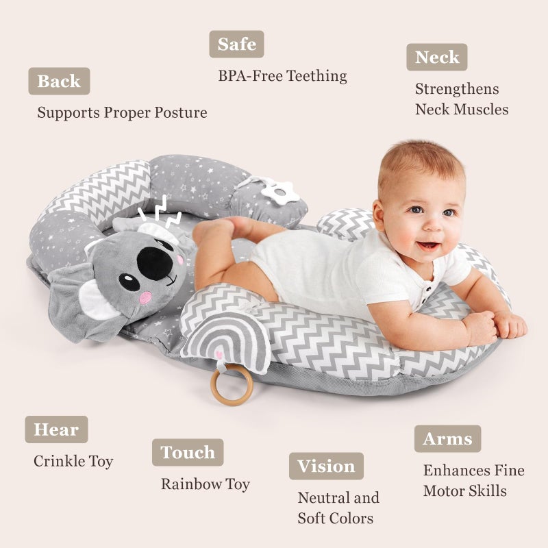 Foryoomi 4 in 1 Tummy Time Mat & Seated Support Pillows, Play Mat, Sitting Support for Newborn 0-12 Months, Infant Baby Sit Me Up Floor Seat, Sensory Development Gifts Tummy Time Play Toys, Koala - Image 4