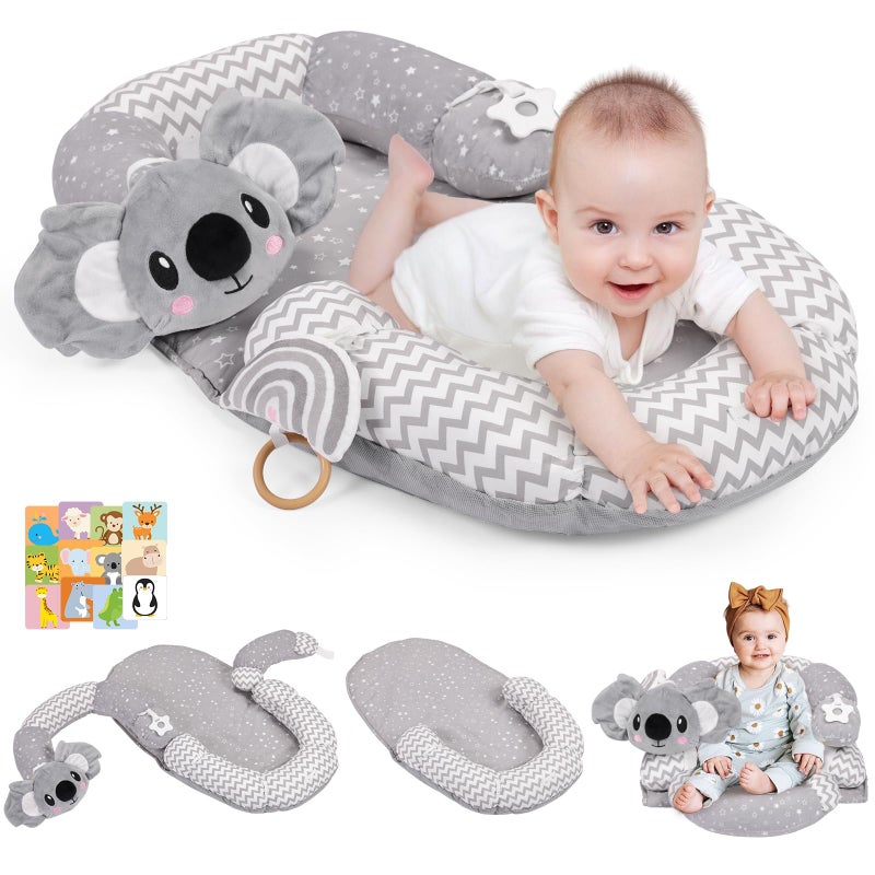 Foryoomi 4 in 1 Tummy Time Mat & Seated Support Pillows, Play Mat, Sitting Support for Newborn 0-12 Months, Infant Baby Sit Me Up Floor Seat, Sensory Development Gifts Tummy Time Play Toys, Koala - Image 1