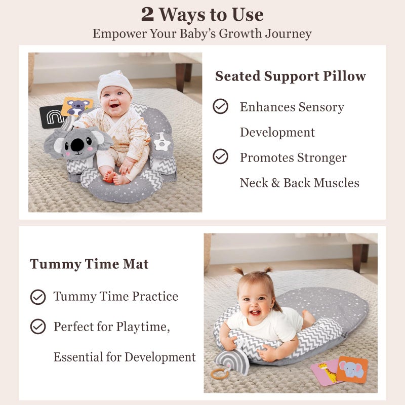 Foryoomi 4 in 1 Tummy Time Mat & Seated Support Pillows, Play Mat, Sitting Support for Newborn 0-12 Months, Infant Baby Sit Me Up Floor Seat, Sensory Development Gifts Tummy Time Play Toys, Koala - Image 2