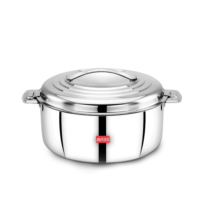 AVIAS Platina Premium 2500 ML Double Wall Insulated Stainless Steel Casserole Hot Pot for RotiRiceGravyCurry Silver Hot Box with Steel Lid Retains Temperature Twist Lock - Image 1